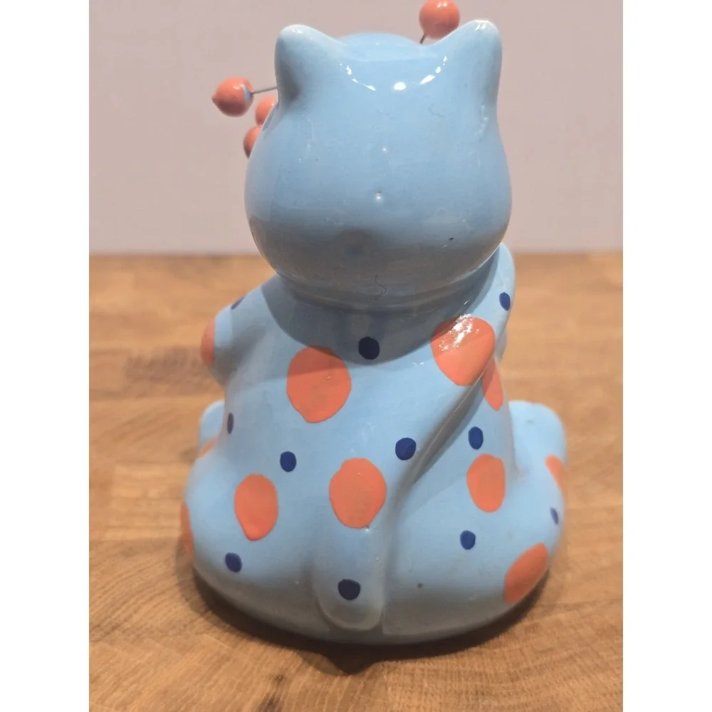 4.5 Inch Ceramic Whimsical Orange Dot Cat With Metal Pin Whiskers Figure